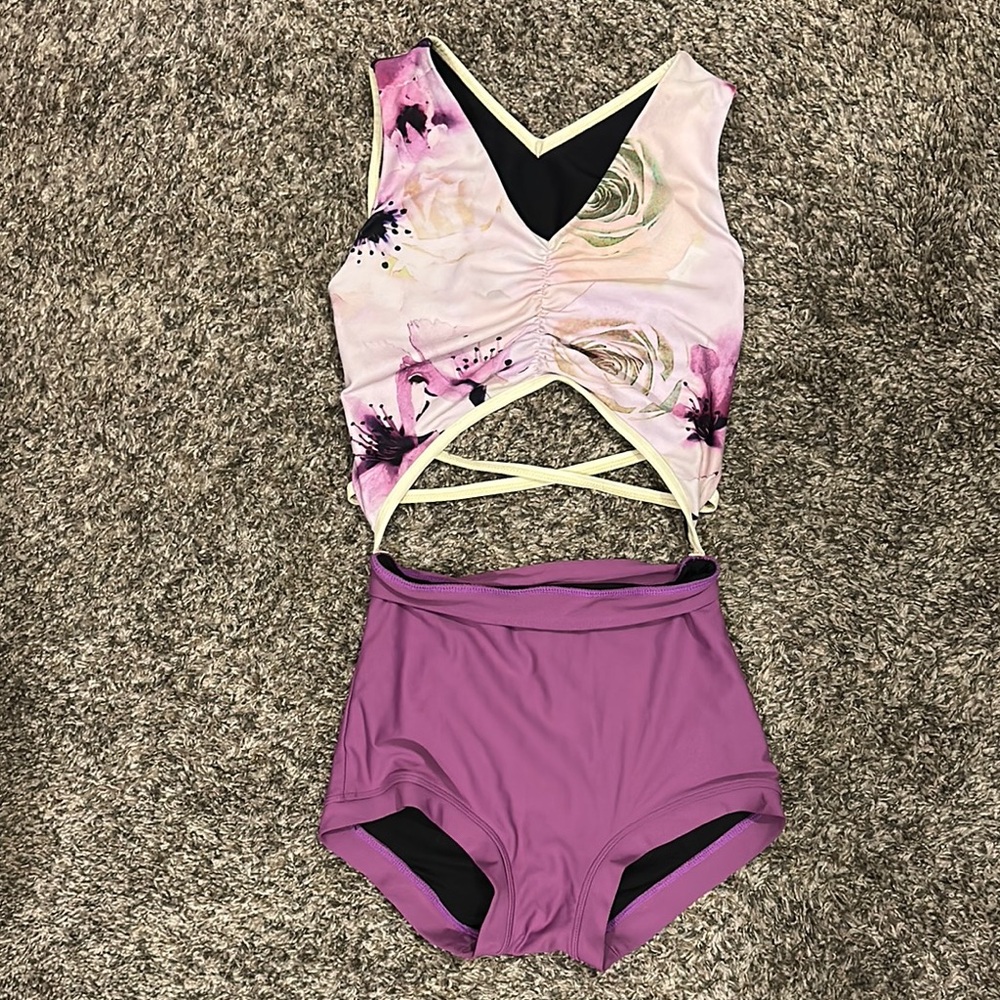 Oh LaLa Dancewear Floral and Purple Dance Leotard